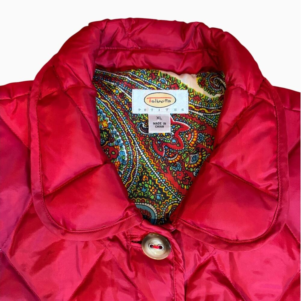 Talbots Petites Women's Quilted Down Puffer Vest XL Red Paisley Lining - Picture 3 of 9